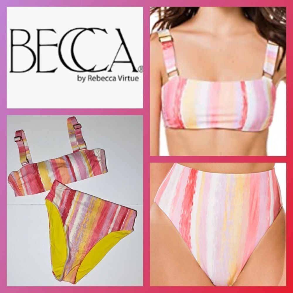 NWT MSRP $136 Becca Striped Bikini Set in Large Women's Size Large